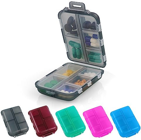 ACWOO Portapillole Settimanale, 1 Pezzi Pill Organizer con 10 Scomparti, Doppio Strato Portatile Portapillole per Portare Vitamine, Olio di Pesce e Farmaci