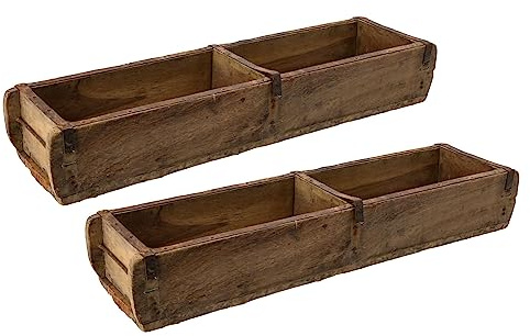 Novaliv 2x Holzkiste Vintage 58 x 15 x 10 cm Alte Ziegelform Holz Groß ZWEI KAMMER Allzweckkiste aus recyceltem Altholz Balken Jede Form EIN Unikat