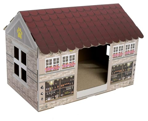 WANEKA Casa de cartón para Gatos Rascador para Gatos Tipical House para Gatos Rascador para Montar Escondite Carton Corrugado