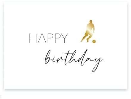 1 edle Premium-Geburtstagskarte für Fußballer 10,5x14,8cm - happy birthday Karte (Designerpapier) mit 1 braunen Umschlag (Naturpapier) - Karte zum Geburtstag Fußball Glückwunschkarte