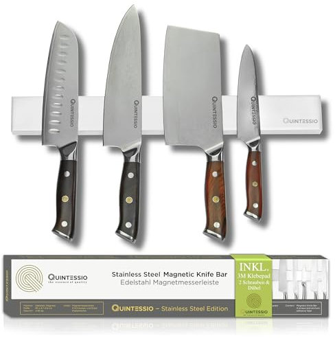 QUINTESSIO - Magnetleiste Messer Edelstahl - Magnet Messerhalter selbstklebend oder zum Bohren - Messerhalter magnetisch 40 cm - Messer Magnetleiste Küche - Messerleiste magnetisch - Weiß