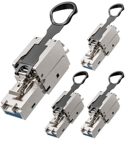 VCELINK Conector RJ45 sin necesidad de herramientas, Reutilizables Fácil Ethernet Enchufes, Cat7 Cat6A blindado RJ45 Modular para 22-26AWG FTP STP SFTP UTP Cable, 10 Gbps 600MHz, 4 unidades
