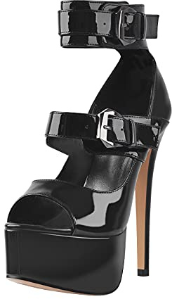 MissHeel Plateau Pumps Schnallen Absatzschuhe High Heels Peep Toe