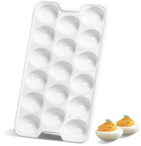 ONEMORE Bandeja rectangular de cerámica para huevos rellenos con 17 agujeros, organizador de huevos y bandeja de servir para entretenimiento, fiestas, reuniones y eventos especiales, elegante bandeja