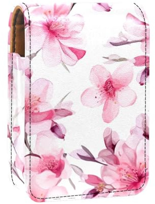 Lipstick Case,Portable Makeup Bag Cosmetic Pouch,Lipstick Holder Makeup Organizer,Flowers Pink Plant Floral