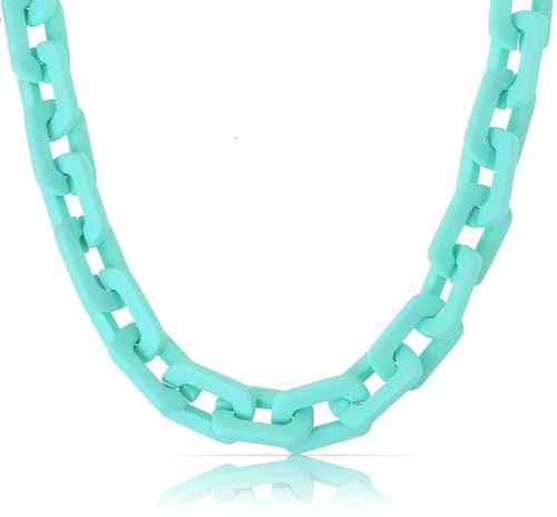Made by Nami Große Glieder Halskette Damen Türkis Raver Schmuck 40 + 5 cm Länge (Türkis)