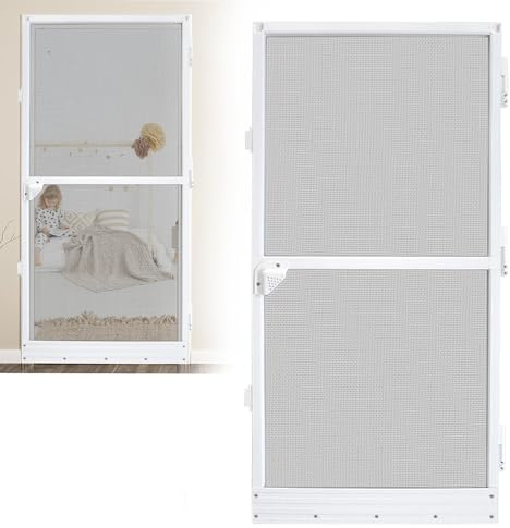 FIVMEN Zanzariera per porta del balcone con telaio in alluminio, 95 x 210 cm, colore: bianco