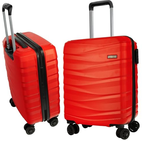 HANSEKOFFER Hartschalenkoffer mittelgroß · Koffer L · Reisekoffer mit Rollen · Trolley mit Teleskopgriff · Leicht · Rollkoffer mit Zahlenschloss · Rot