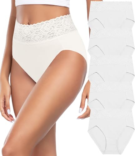 Wealurre Culotte Femme Taille Haute Coton Doux Slip pour Femmes Dentelle Élastique sous-Vêtements Lot de 5