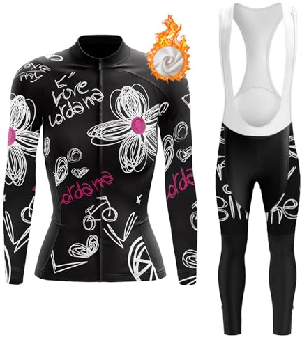 Completo Ciclismo Donna Abbigliamento Bici MTB Invernale Tuta Ciclista Termico Vello,Maglietta Bicicletta Giacca Manica Lunga e Salopette Pantaloni con 19D Gel Imbottiti,Maglia da Ciclo Traspirante