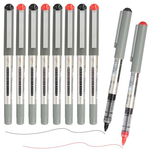 10 Stück Tintenroller Stifte Schwarz, Kugelschreiber Rot 0,5mm Spitze Gelstifte Gelschreiber, Flüssigtinte Rollerball Stift, Schnell Trocknend Gel Pen für Schulsachen Bürobedarf Studenten