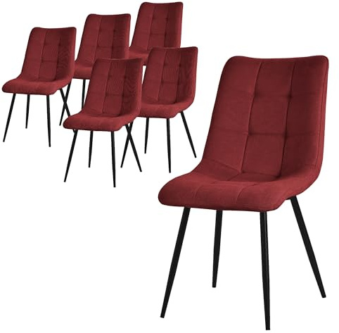 ML-Design Esszimmerstühle 6er Set Rot, Wohnzimmerstühle mit Stoffbezug und schwarzem Stahlgestell, Küchenstühle mit Rückenlehne, Polsterstühle für Esszimmer Wohnzimmer Küche & Büro, Gepolsterte Sessel