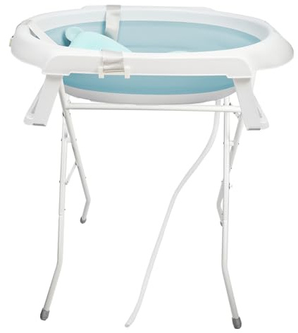 Babywanne mit Ständer Faltbare Baby Badewanne Set mit Gestell - Tragbare Rutschfeste Wanne für Neugeborene bis 3 Monate - Stützkissen inklusive-66 * 61 * 82cm- grün