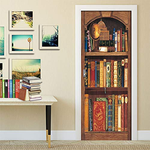 Türtapete Selbstklebend Vintage-Bücherregal Türtapete Wandbild Selbstklebend PVC Wasserdicht Abnehmbar Türfolie TürPoster Fototapete Wohnzimmer Schlafzimmer küche B85 x H205cm