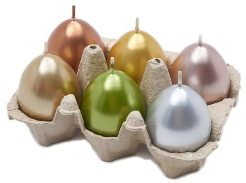 Kerze Ostereier dekorative Eierkerzen, Set mit 6 Stück, Metallic-Farben, Osterdekoration