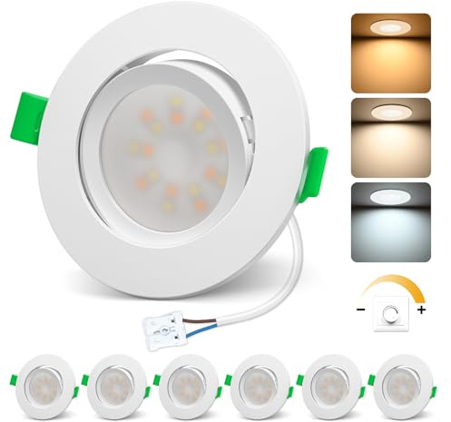 ALUSSO LIGHTING Focos LED Empotrar 230V Planos Dimmables Spot 6W 650lm con Módulo Extraíble, 3CCT (3000K/4000K/6500K), Focos de Empotrar 110° Ángulo de Apertura para Cocina Salón, Juego de 6