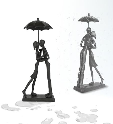 L0famy Couple Art Iron Sculpture for Bedroom, for Her His, Wedding Gifts Figurines Ornaments, Couple Under Umbrella Statue, Love Ornament Keepsake for Bookshelf, Fireplace, Desk
