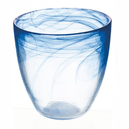 Villa d'Este Home Tivoli 1996 Lot de 6 verres à eau bombés 280 ml en verre, surface dégradée, bleu cobalt, albâtre