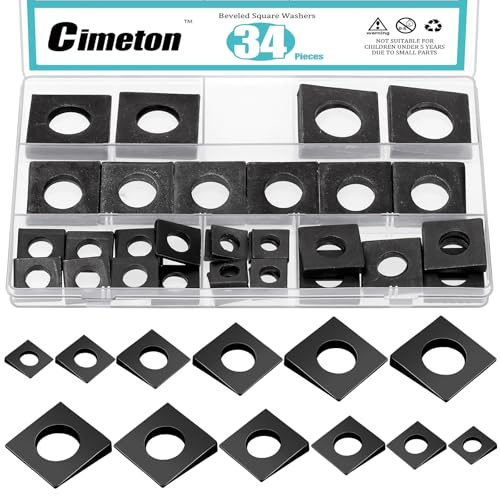 Cimeton arandelas cuadradas biseladas arandelas de rodamiento de placa cuadrada para sujetadores de hardware (negro)