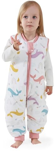 MIKAFEN Baby Schlafsack mit Füßen 2,5 Tog, Größe100, Höhe 105–115 cm | 100% Baumwolle ärmelloser Kinder winterschlafsack,2-Wege-Reißverschluss, für Frühling, Herbst und Winter nutzbar,Regenbogen