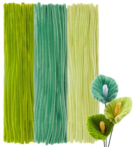 300 Pfeifenreiniger Set Blumen Basteln 30cm Lang 8mm Dick 3 Knallgrün Töne | Pipe Cleaner,Pfeifenputzer,Chenilledraht,Pfeifen-Reiniger,Schule,DIY,Kinder,Erwachsene,Bastelzubehör,Festtagsgeschenk