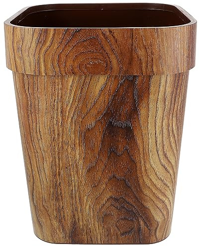 BATHVEVE Poubelle Grosse Ouverture et Lavable en Plastique Rustique Imitation Bois Marron 12l pour Chambre ou Bureau
