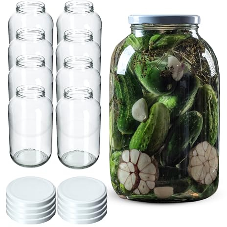 KADAX 8er Set Einmachgläser 4L mit TO100 Schraubdeckel Weiß – Konservengläser für Gurken, Kombucha & Kimchi | Fermentieren, Einlegen & Einkochen