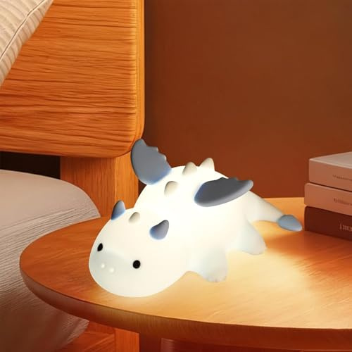 Drachen Nachtlicht, Stilllicht Dimmbar Silikon mit 7 Farben,Touch Steuerung | Kinderzimmer Lampe Nachtlampe Kinder mit 30 Minuten Timer, LED Wiederaufladbar Nachttischlampe für Geburtstage Schlafzimmer