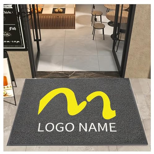 PMFRUG Personalisierte Teppiche mit Name Logo Personalisierter Teppich mit Gummirand Fußmatte Seidenschlinge Fussmatte Rutschfester für Konzerne,Grau