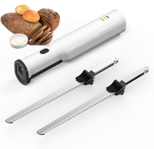 Electric Meat Carving Knife | Effortless Slicing for Meats, Poultry & Bread | Includes 2 Serrated 8” Stainless Steel Blades & Safety Lock Trigger Release
