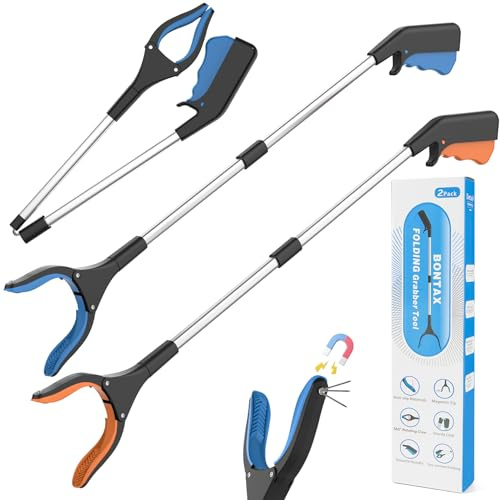 Grabber Reacher Tool for Seniors, 2 Pack Easy Grip 32 Long Handle Foldable Reacher Grabbers with Easy Grip & Magnetic Tip, Reaching Assist Pickup Tool for Trash, Ideal for Elderly & Disabled