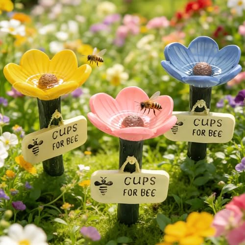 WPPQWP 3 Stück Bienentränke Keramik Blume Cups for Bee Bienentränke für den Garten Insektentränke Trinkstation für Bienen, für Garten Rasen und Terrasse (Blume)