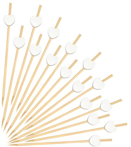 Gleevio 100 Stück Weiß Herz Spieße Fingerfood Hochzeit Cocktailspieße, Zahnstocher Holzspieße, 12cm Fingerfood Spieße Hochzeit Cocktail Deko Käsespieße Partyspieße,Cocktail Sticks Obstspieße Burger