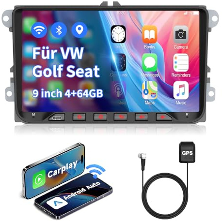 ESSGOO 9 Zoll Android 14 Autoradio für VW Golf 5/6, T5, CarPlay | VW Passat Polo Touran Tiguan Caddy Seat Skoda 4+64GB Wireless CarPlay Android Auto GPS Bluetooth
