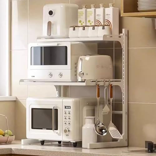 Scaffale estensibile per forno a microonde, ripiano regolabile per tostapane da tavolo, organizer autoportante in metallo per utensili da cucina e stoviglie