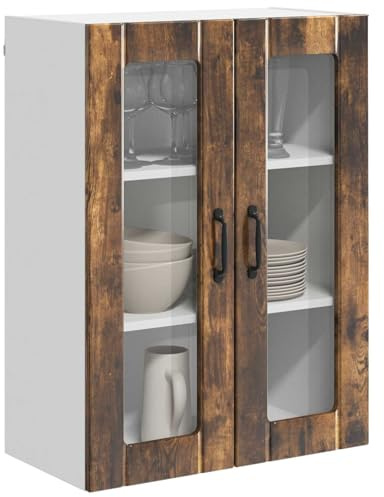 ATOMSTACK MAKER Armario de cocina de madera de roble ahumado con puertas correderas, 60 x 31 x 80 cm, moderno armario de pared para cocina e interior, duradero, 60 kg de carga, fácil montaje