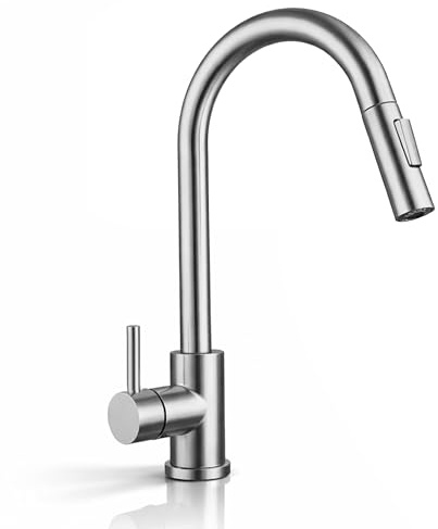 Grifo Cocina Extraible Acero Inoxidable 304 – 2 Modos de Rociador, Compatible Estándar, Manguera Extensible, Instalación Fácil, Agua Fría y Caliente – Grifos Cocina Fregadero Moderno
