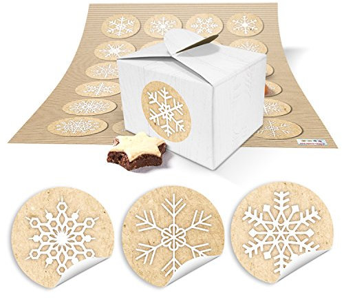 Logbuch-Verlag 24 Geschenkschachteln Weihnachten Schneeflocke Aufkleber weiß beige Deko Geschenkverpackung klein mini Schachtel 8 x 6,5 x 5,5 cm