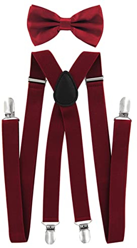 axy Herren Hosenträger mit Fliege - 4 Starken Clips X-Form