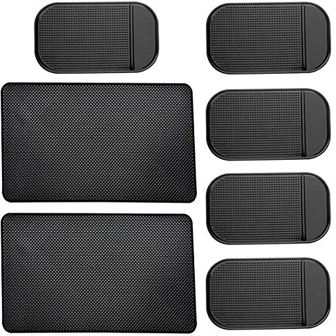 CKANDAY 7er Pack Auto Armaturenbrett Anti-Rutsch-Matte, 2 Größen Hitzebeständige, klebrige, rutschfeste, wellenförmige Gel-Latex-Armaturenbrett-Auflage für Handy-Sonnenbrillen-Schlüsselmünzen, schwarz
