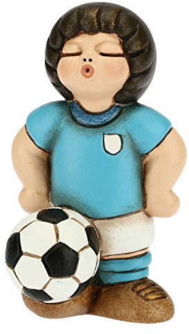 THUN - Dekofigur Jungen Fußballer weiß-hellblau - Zubehör Kinderzimmer und Gastgeschenke - Linie Bomboniera - Kleines Format - Keramik - 4,5 x 4,5 x 7 h cm