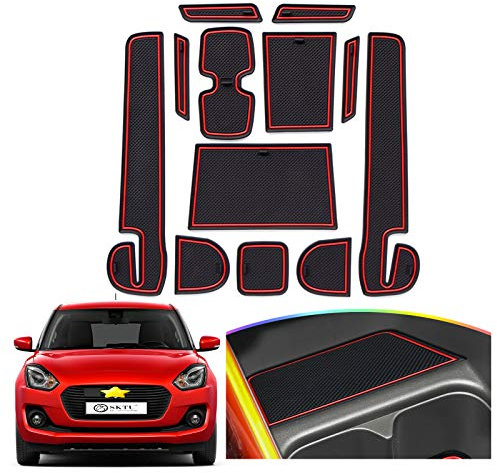 SHAOHAO für Suzuki Swift 2017-2024 Sport Hybrid Gummimatten, Mittelkonsole Antirutschmatten, Getränkehaltermatt, Türschlitzmatte Aufbewahrungsbox Rutschfestermatte Suzuki Swift zubehör（rot）