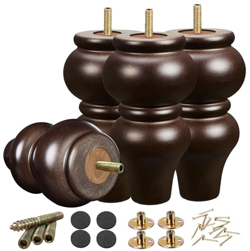 SHANJUE Wood Furniture Legs 6 inch Sofa Legs Pack of 4,Round Couch Legs Espresso Mid Century Desk Legs,Sofa Replacement Parts,for Dresser, Sideboard, Recliner, Coffee Table