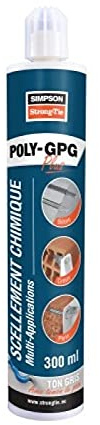Scellement chimique multi-applications POLY-GPG Plus, témoin de pose, pierre, carton de 12 cartouches 300 ml
