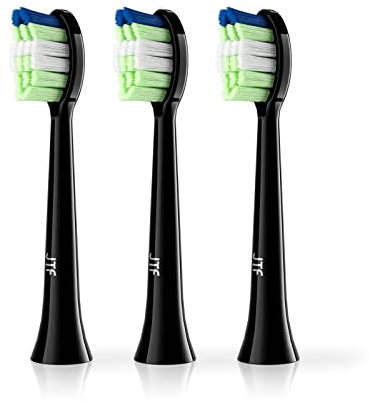 3 Testine di Ricambio per JTF Spazzolino Elettrico Sonico Ultrasuoni Spazzolino Elettrico Modello P200, Setole Dupont, Pulizia Quotidiana, Confezionate Singolarmente, Confezione da 3, Nero