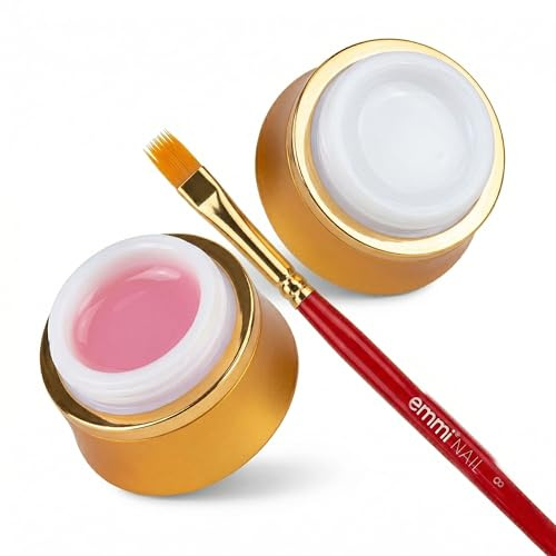 Emmi-Nail Babyboomer Gel-Set – Ombré-Look mit fließendem Farbverlauf – vegan – Set mit Fiber Camouflage milky rose, French Gel milky white & Kammpinsel – für natürliche Nagelmodellage