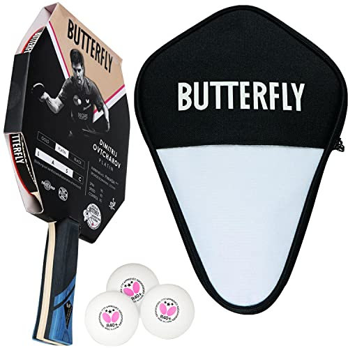 Butterfly Dimitrij Ovtcharov Platin Tischtennisschläger + Tischtennishülle Cell Case I + 3*** ITTF R40+ Tischtennisbälle | Tischtennisschlägerset | Profi Set
