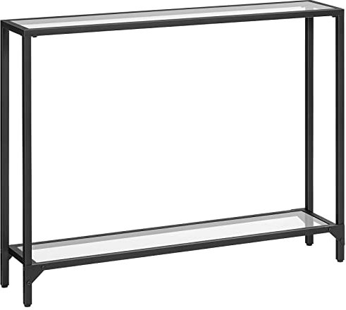 HOOBRO Konsolentisch mit Ablagen, 100 cm Beistelltisch, Hartglas, Eingangstisch, moderner Sofatisch, Ausstellungstisch, Metallgestell, für Wohnzimmer, Flur, Schwarz EBK04XG01