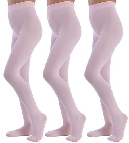 MANZI Ballet Tights for Girls Footed Dance Tights 3 Pairs Ultra-Soft Age 6-8(Pink,L)