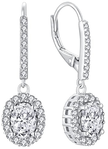 YL Damen Ohrhänger 925 Sterling Silber 12 Geburtsstein Zirkonia Oval Ohrringe
